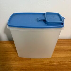 Vintage Tupperware Store N Pour Cereal Keeper Blue Flip Top Pour Clear Container